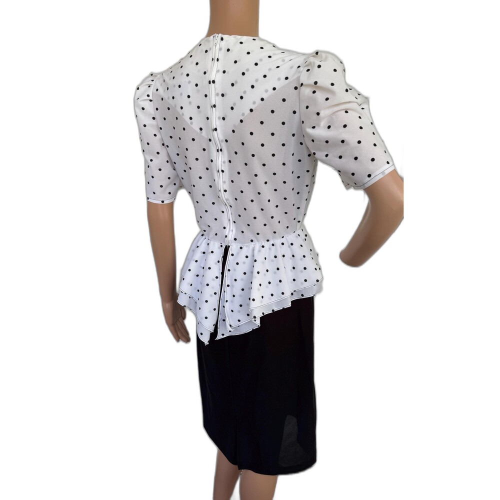 80s Polka Dot Peplum Dress Black White Sheer XS S - Picture 2 of 10